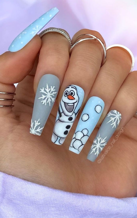 olaf winter nails, snowflake nails, winter nail ideas, winter nails design