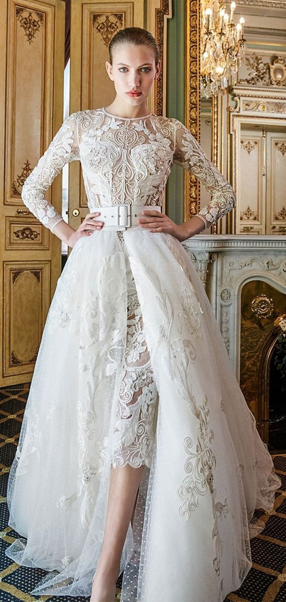 long sleeve wedding dress, wedding dress with detachable skirt, wedding dresses, lace wedding dress