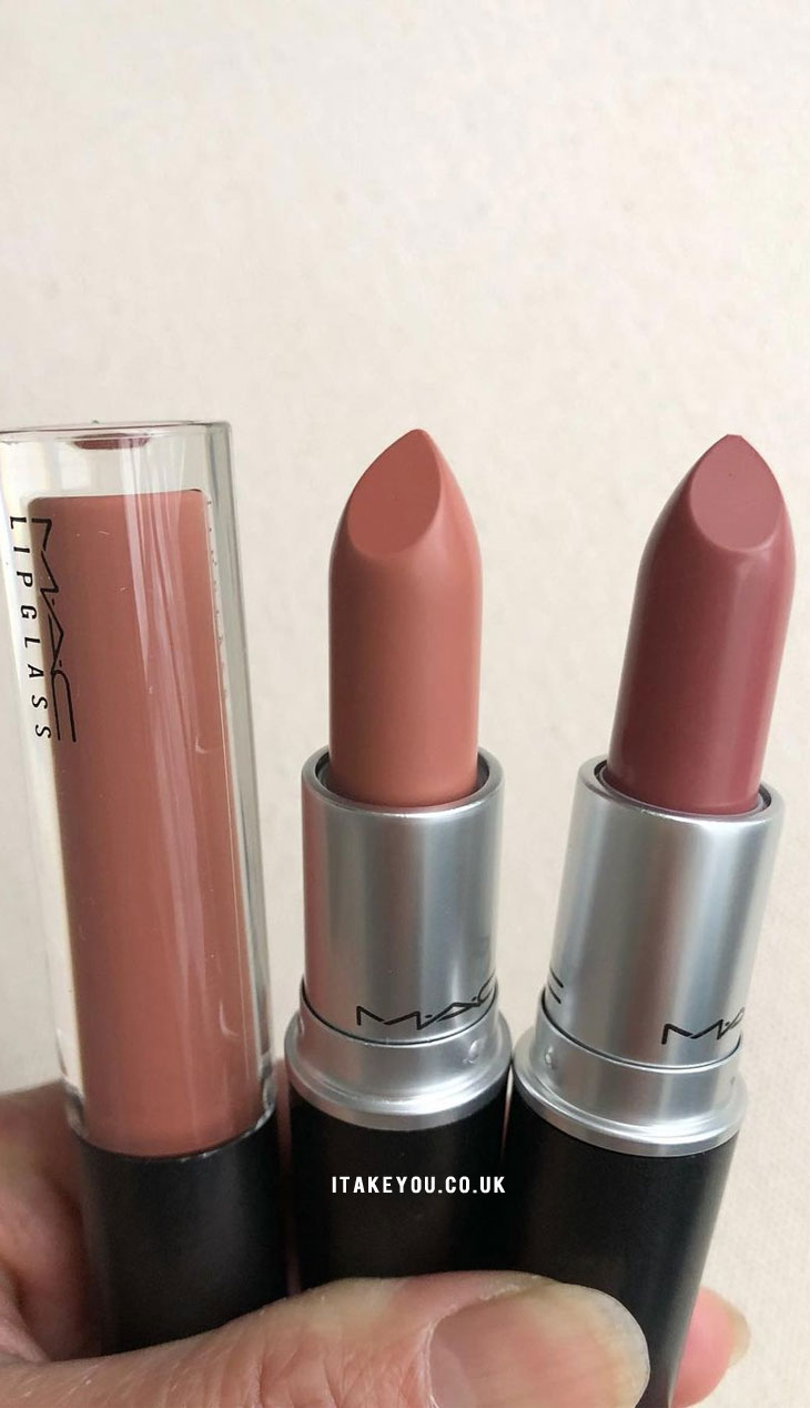 Spice Mac Lipglass vs Mac Honeylove vs Mac faux