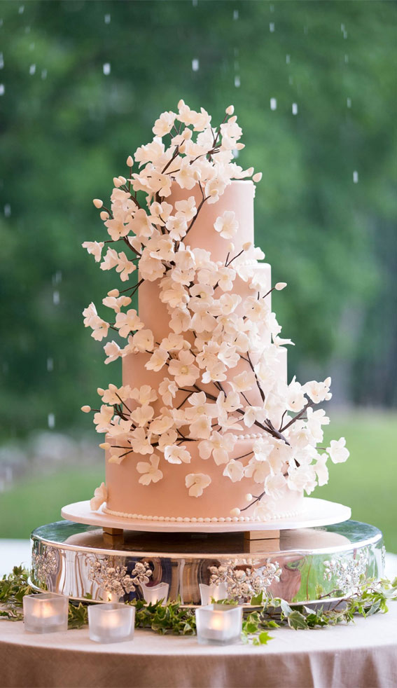 pink wedding cake, cherry blossom wedding cake, spring wedding cake
