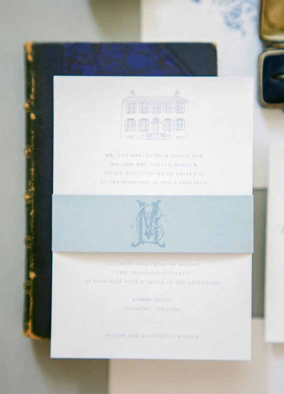 monogram wedding, wedding stationery, wedding invitation, blue wedding invitation
