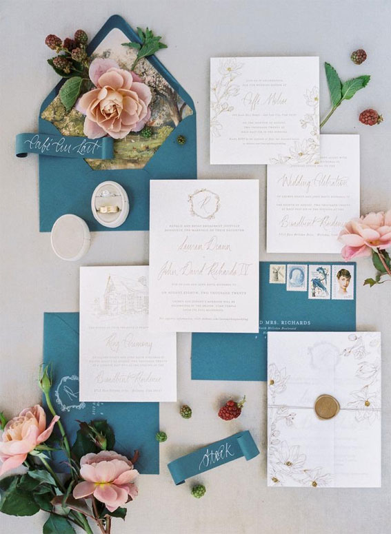 wedding stationery, wedding invitation, blue wedding invitation