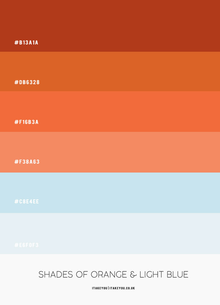 shades of orange and light blue color combo, orange and blue color palette, orange and blue colour scheme, orange blue color combo #colorcombo