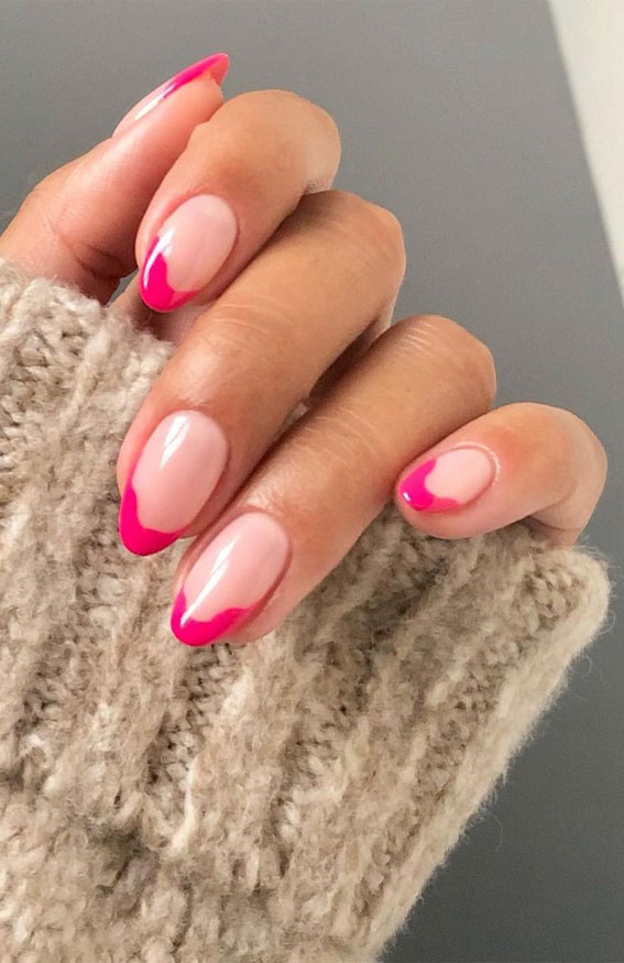bright pink french tip nails, french tip nails with design, french tip nails designs, french manicure, colored french tip acrylic nails, french manicure ideas 2021, french tip nail designs for short nails, french tip nails 2021, french tip nails ideas, french tip nails design, french tip nails designs, french manicure designs with color