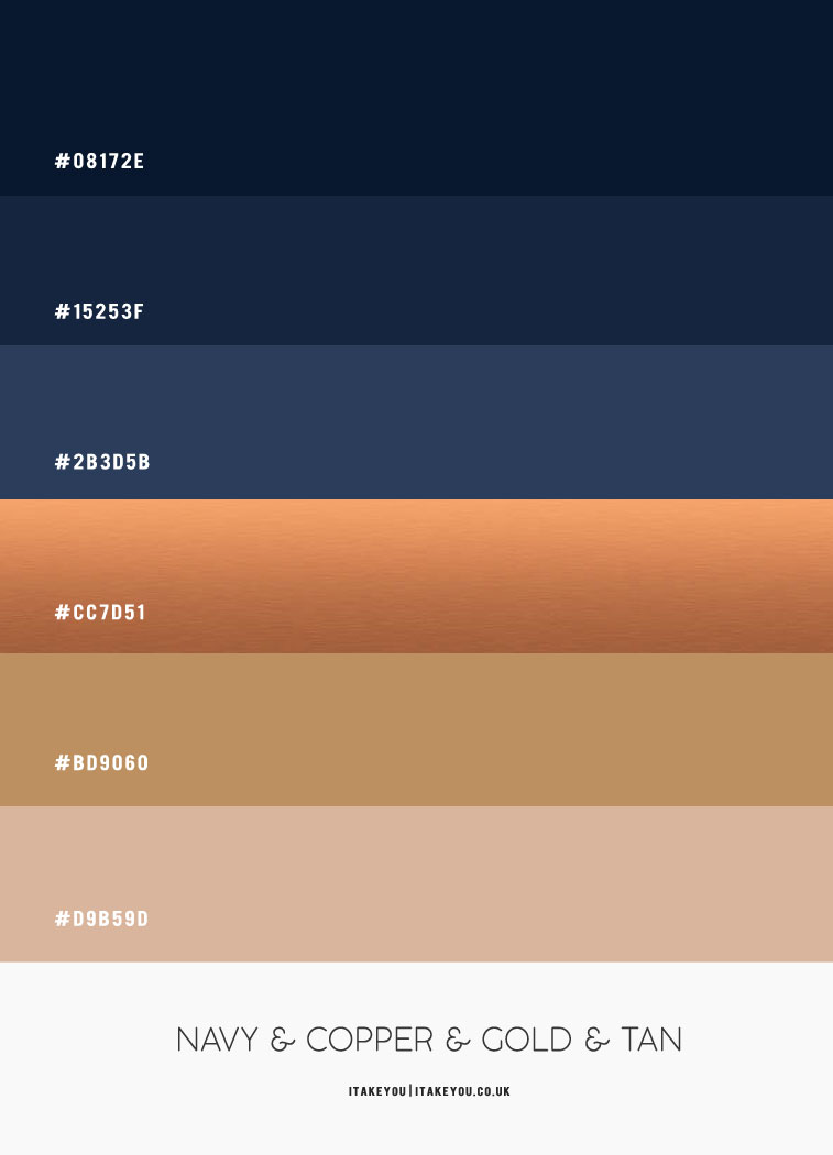 copper and navy blue color scheme, copper and navy blue color hex, color hex, copper and tan color hex, copper gold navy blue and tan color scheme, color palette, tan color hex, copper color hex