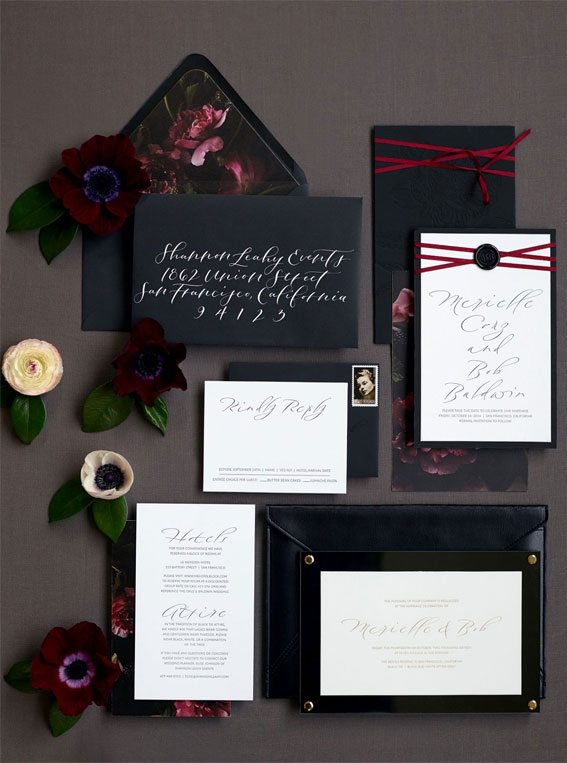 dark mood wedding invitation suites, wedding invites, navy blue wedding invites