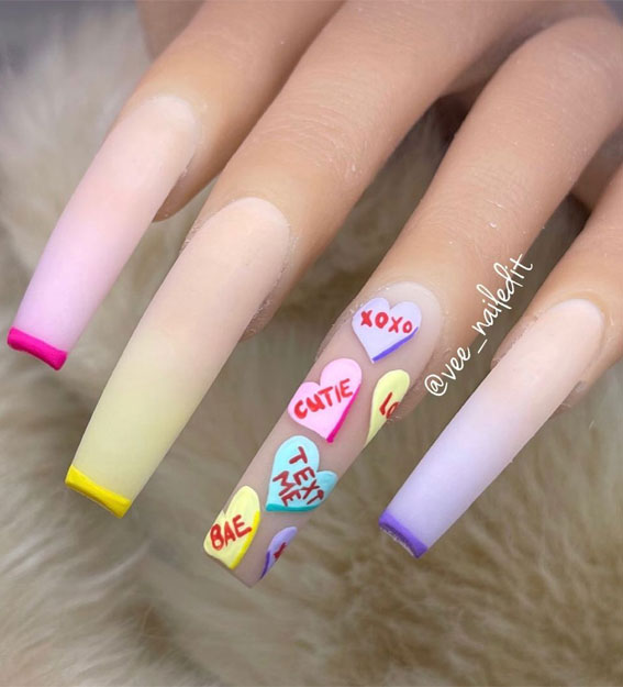 long french nails, long french valentine nails, valentines french nails