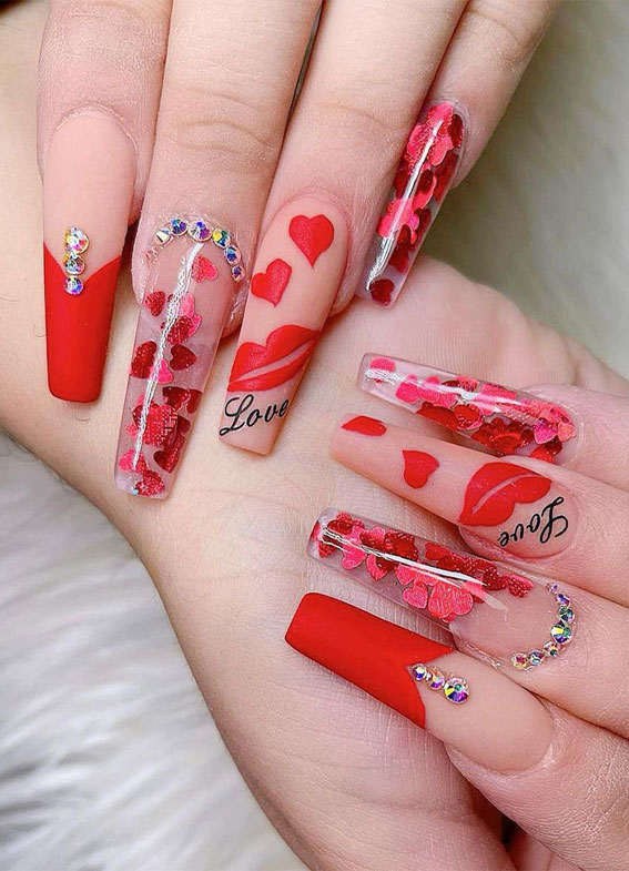 red heart valentines nails, red heart nails, red valentines nails, valentines nails 2021, valentine's day nails, valentines nails design, valentines nails 2021