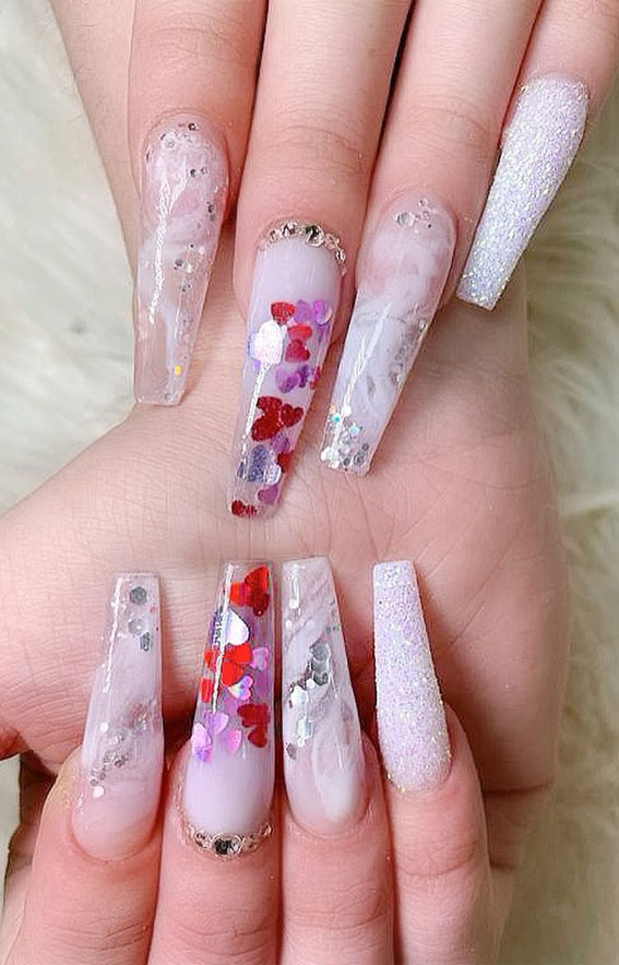 marble nails, marble valentines nails, red heart valentines nails, red heart nails, red valentines nails, valentines nails 2021, valentine's day nails, valentines nails design, valentines nails 2021