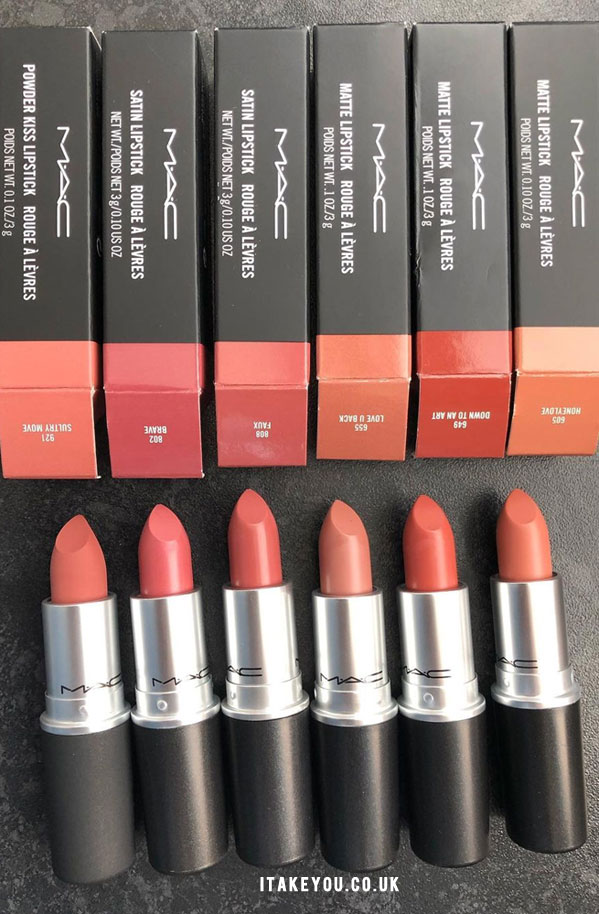 6 Shades of Mac Lipsticks  Mac Sultry Move vs Brave, Faux, Love U Back