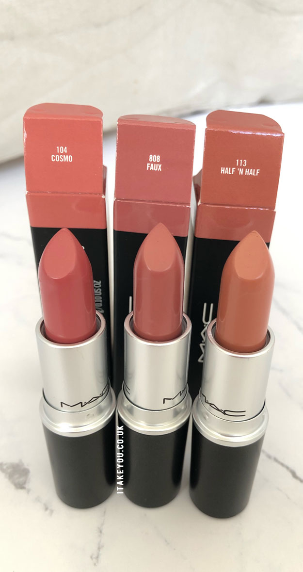 cosmo vs faux vs half n half lipstick, mac lipstick, half n half mac lipstick, cosmo mac lipstick, faux mac lipstick, half n half mac lipstick , lipstick review , lipstick swatches