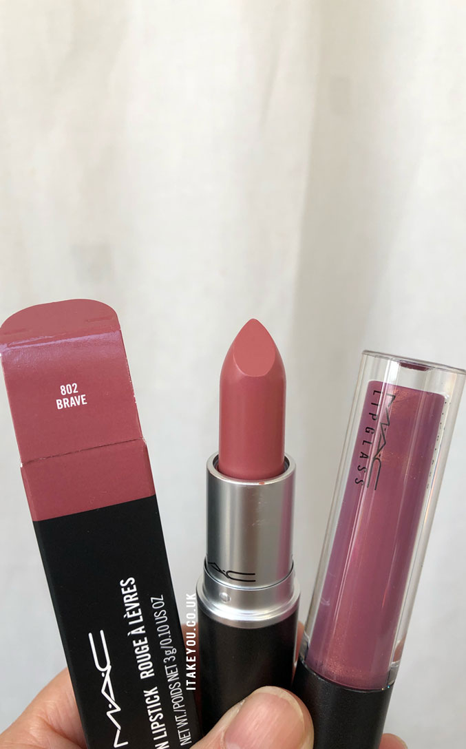 brave mac lipstick vs love child mac lipglass, brave mac lipstick, mac brave lipstick, mac mauve tone lipstick