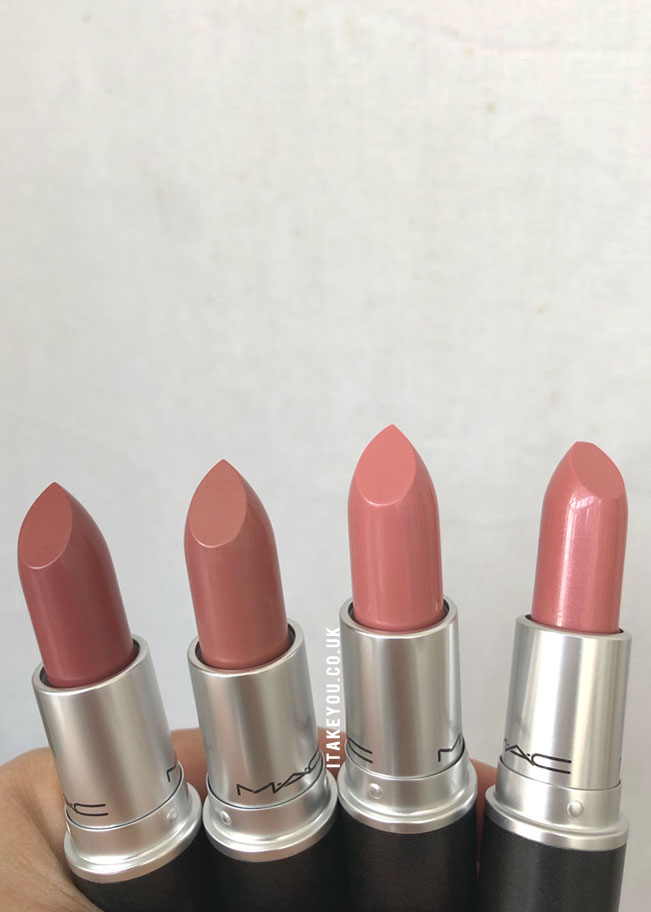 creme in your coffee vs modesty vs creme cup vs peach blossom mac lipstick, mac lipstick shades , mac lipstick review