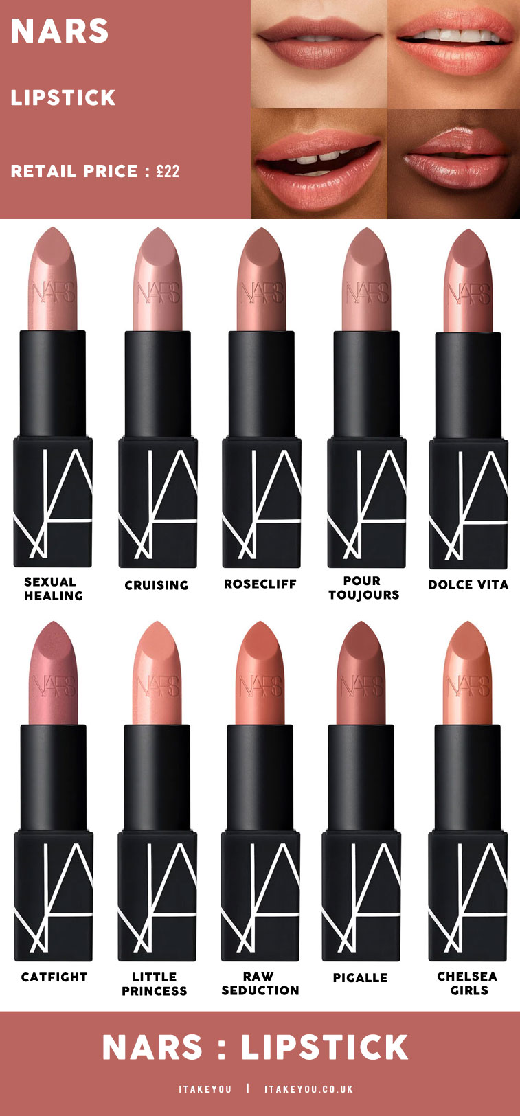 10 Shades of Nude NARS lipsticks From NARS Cosmetics