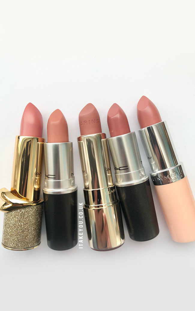 Five neutral lipsticks different brands