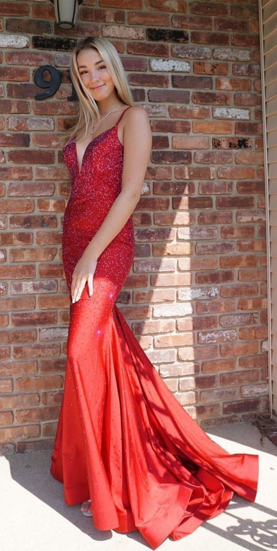 12 Red Prom Dresses For The Wow Look : Shimmery Red Pretty Dress