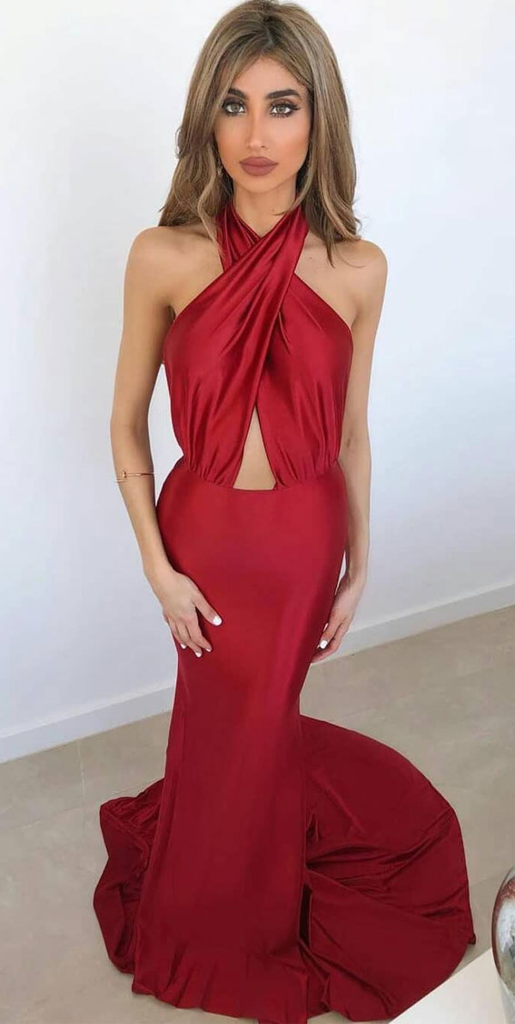 12 Red Prom Dresses For The Wow Look : Halter Neck Red Prom Dress