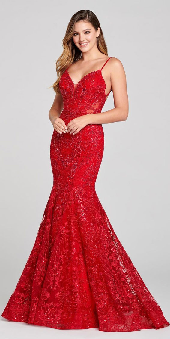 12 Red Prom Dresses For The Wow Look : Lace Red Mermaid Dress