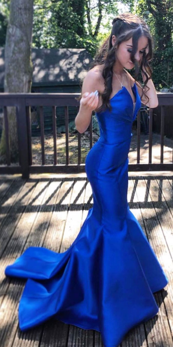 15 Blue Prom Dresses That are Dazzling & Fashionable : Silky Mermaid Blue Dress