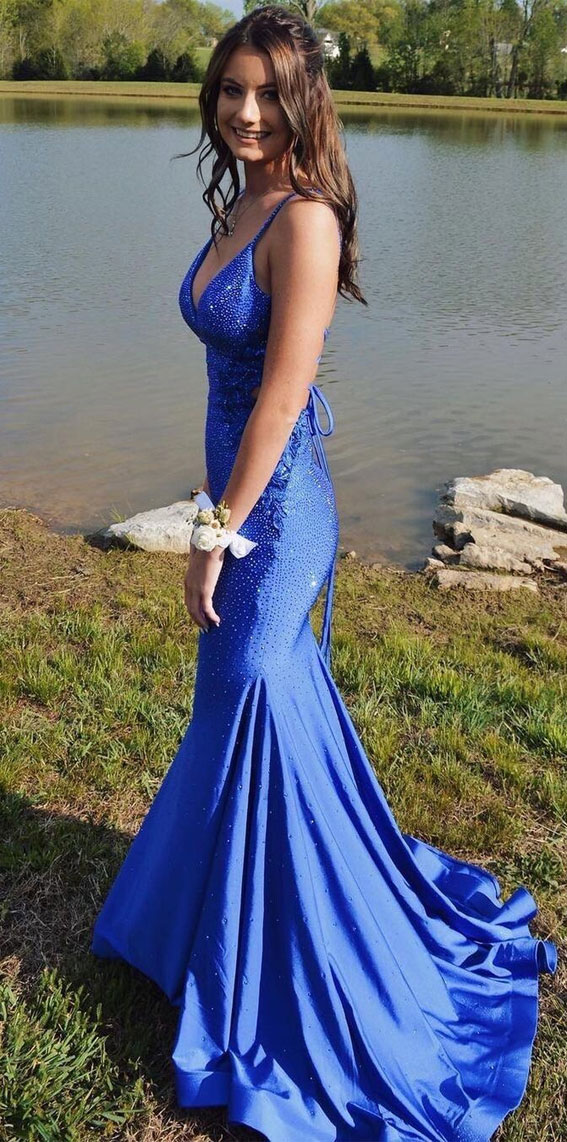 15 Blue Prom Dresses That are Dazzling & Fashionable : Silky &Sparkly blue mermaid dress