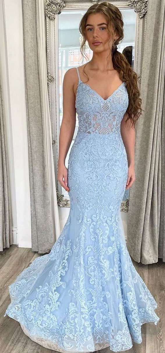 15 Blue Prom Dresses That are Dazzling & Fashionable : Lace light blue ...