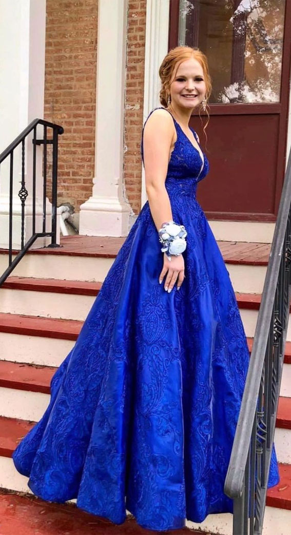 15 Blue Prom Dresses That are Dazzling & Fashionable : A-line Blue Prom Dress