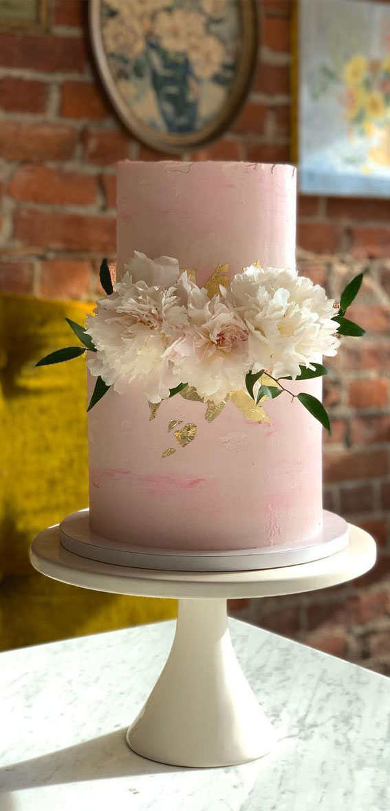 simple wedding cake, pink wedding cake, two-tiered wedding cake