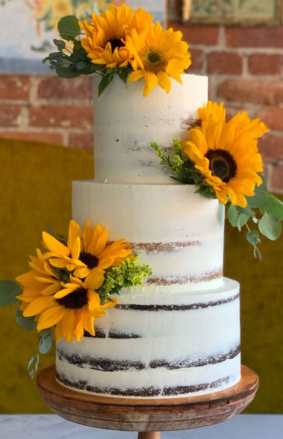 rustic wedding cake, rustic wedding cake with sunflowers, simple rustic wedding cake, simple rustic wedding cake with sunflowers