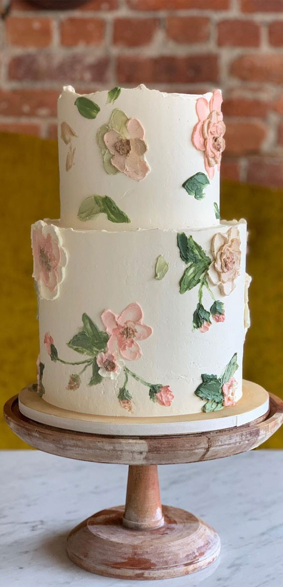 painted flower cake, simple wedding cake, simple wedding cakes