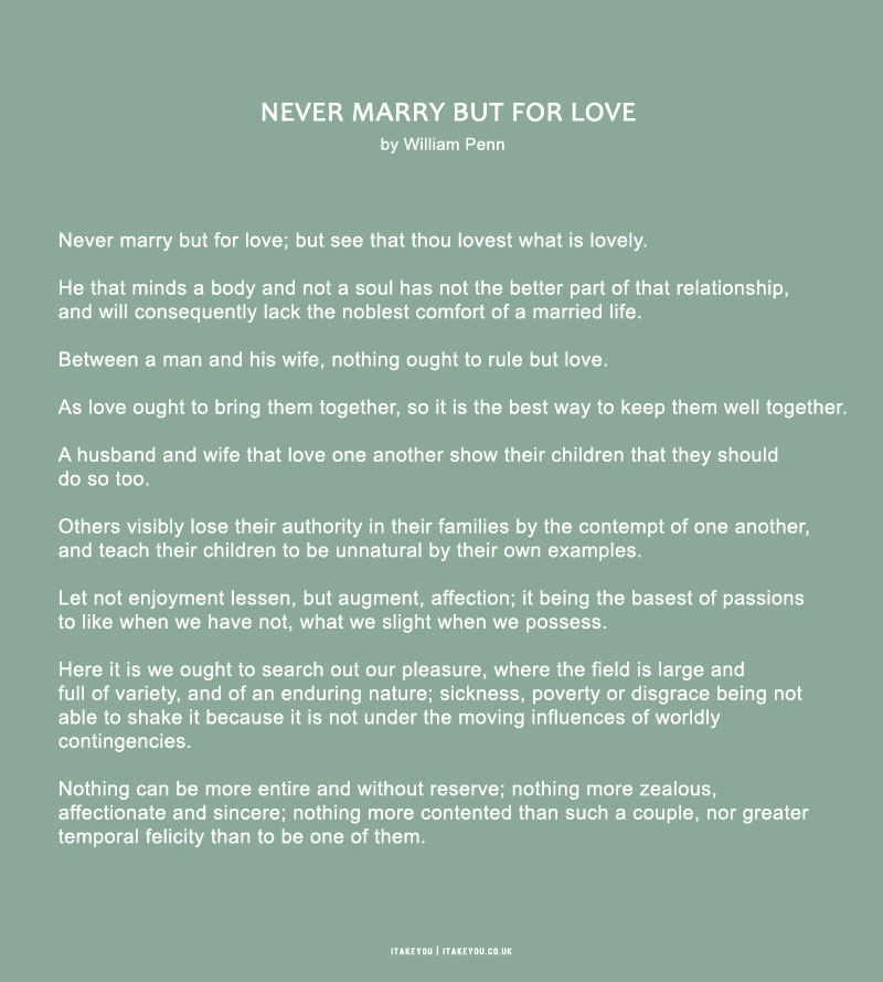 never marry but for love by william penn, free printable wedding readings, wedding reading ideas, never marry but for love, william penn love quotes