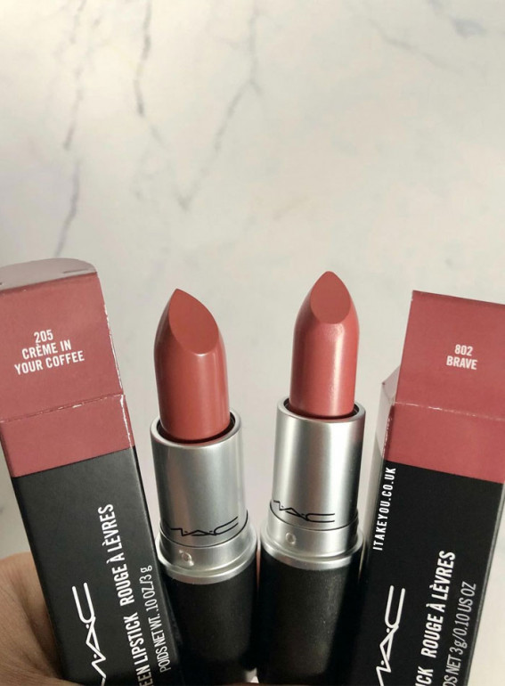 21 Mac Lipstick Shades & Combos : Creme in Your Coffee vs Brave