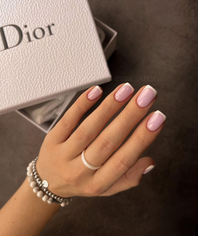 classic french nails, simple nude nails