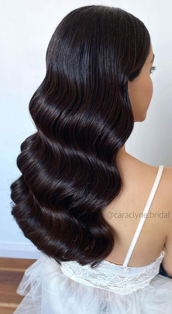 Wedding hair. Twisty braid, wavy curls. copper leaf pins | Wavy curls, Long  hair styles, Bridal hair