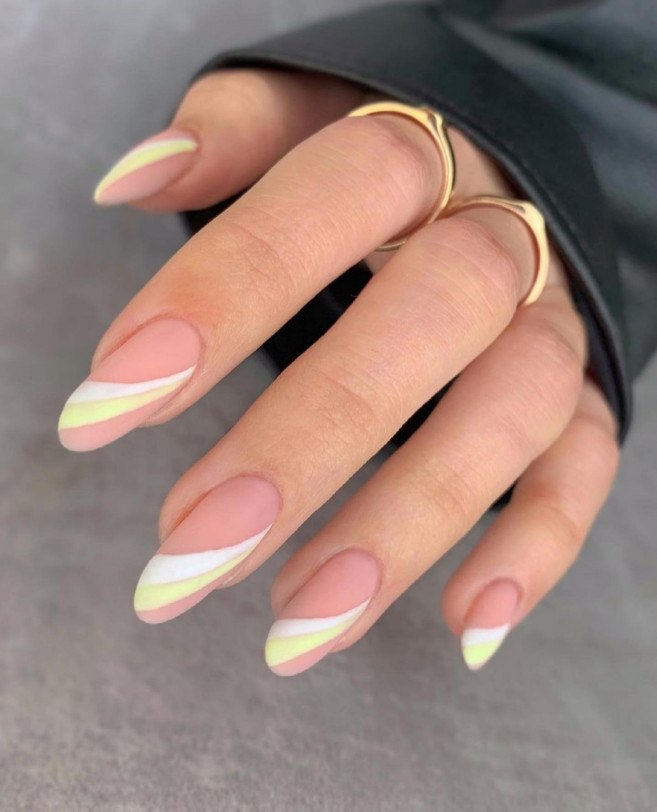 30 Cute Easter Nail Designs 2022 : Pastel Striped Matte Nails