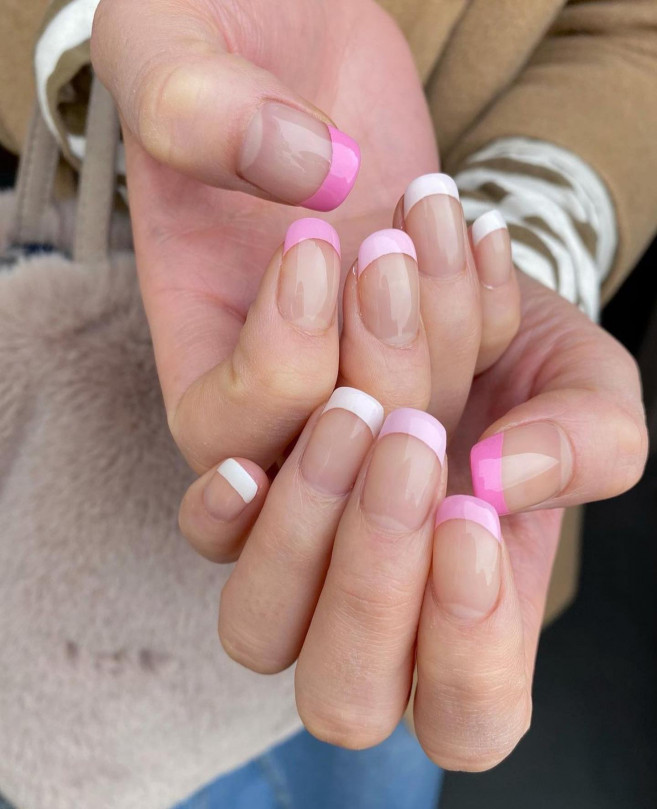 30 Cute Ways To Wear Pastel Nails : Shades of Pink French Tip Nails