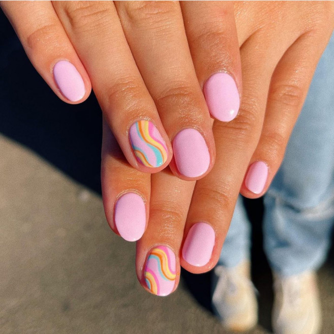 30 Cute Ways To Wear Pastel Nails : Swirl and Pink Nails