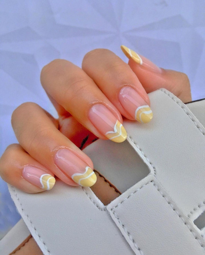 30 Cute Ways To Wear Pastel Nails : Pastel Yellow Wave French Tips