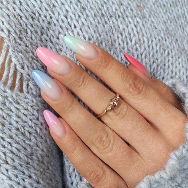 30 Cute Ways To Wear Pastel Nails : Rainbow Pastel Ombre French Tips: