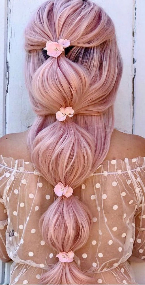 30 Cute Bubble Braid Hairstyles : Pink Hair Bubble Braid