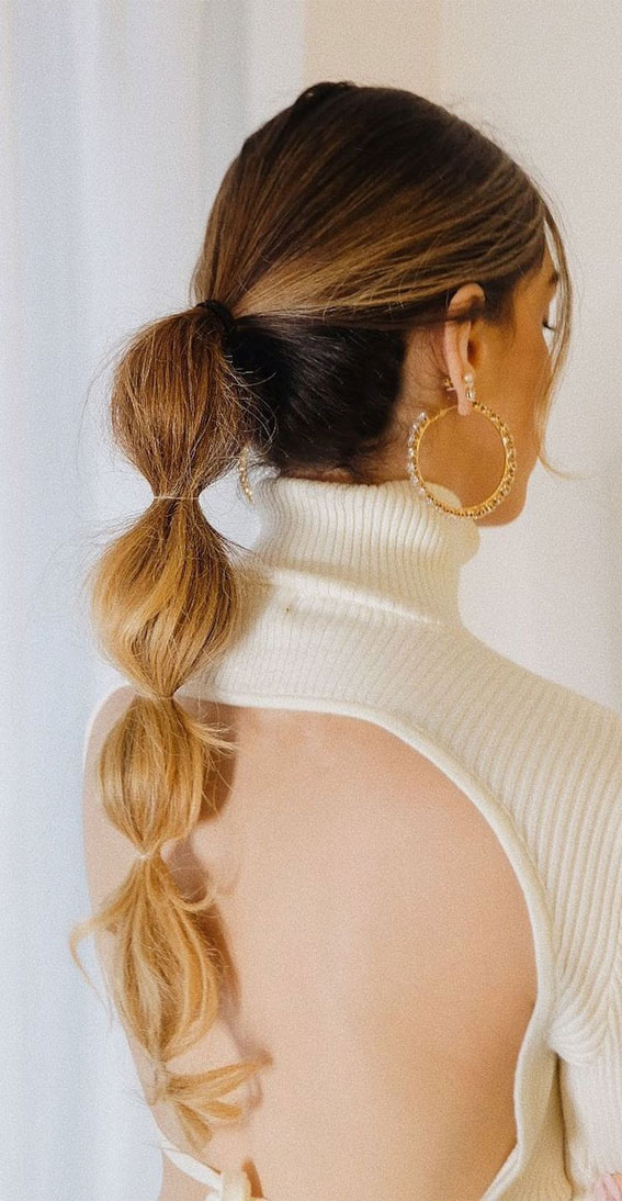 30 Cute Bubble Braid Hairstyles : Low Bubble Braid 90s Vibes