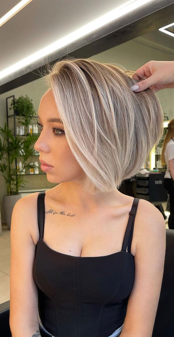 Image of Blunt cut with platinum blonde highlights