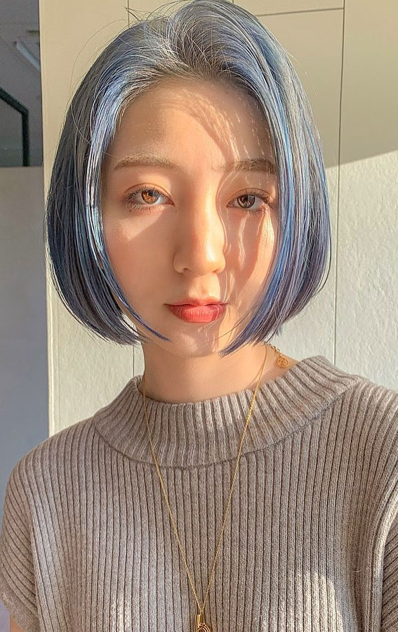 pastel blue and silver hair color, blue hair color, blue and silver bob haircut, colored bob haircut, best color ideas for bob haircut