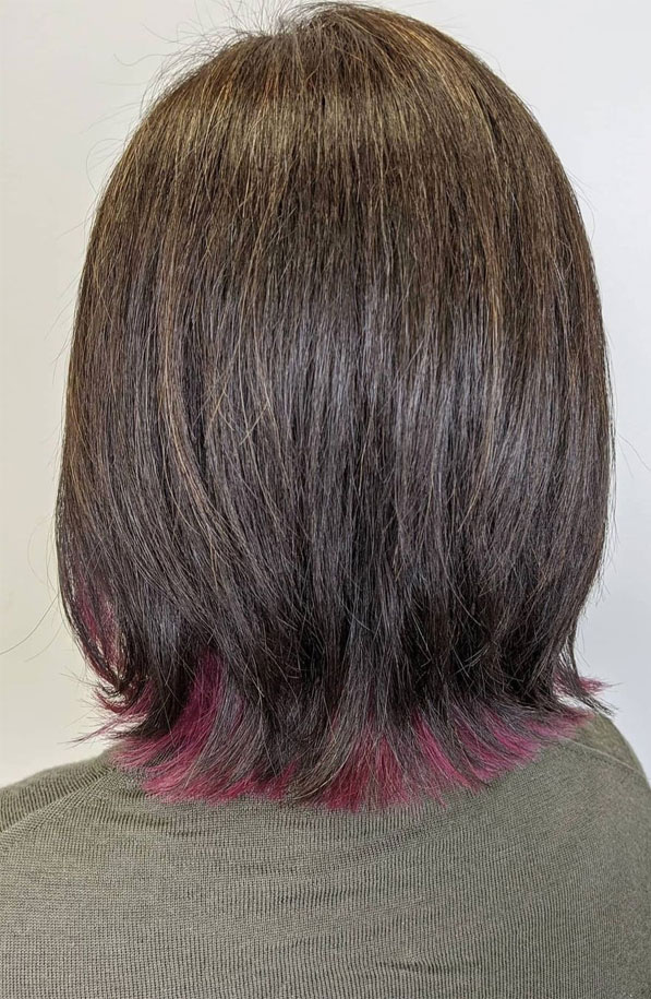 30 Best Hair Colour Ideas for Bob Cut : Rose Pink Edge Inner Colour