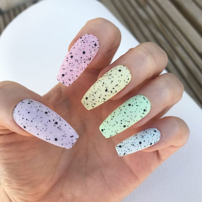 30 Cute Easter Nail Designs 2022 : Pastel Speckled Egg Nails Coffin I Take You