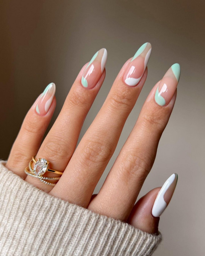 30 Cute Easter Nail Designs 2022 : Negative Space Almond Nails