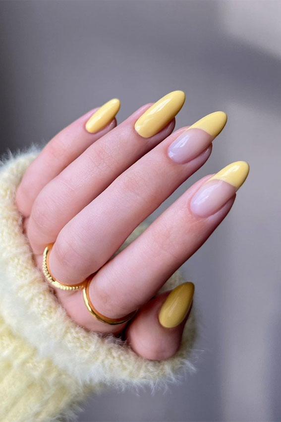 30 Cute Ways To Wear Pastel Nails : Pastel Yellow French Tip Nails