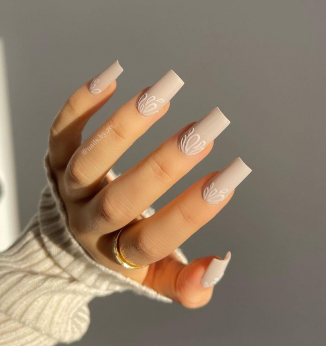 50 The Cutest Spring Nails Ever : Lace Nude Long Nails