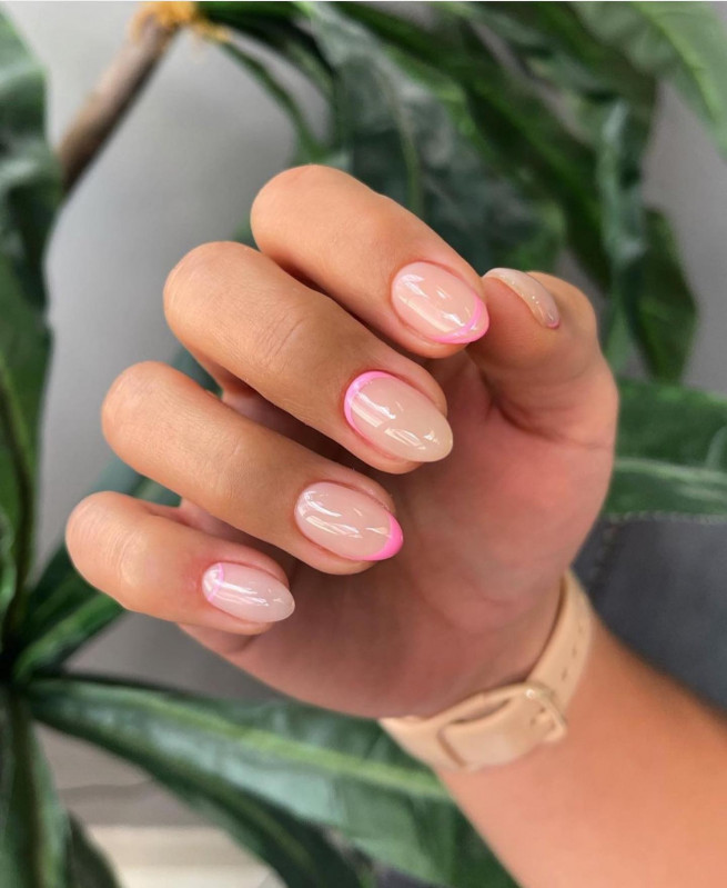 50 Trendy Pink Nails That’re Perfect For Spring : Mixed Reverse French & Tip Nails