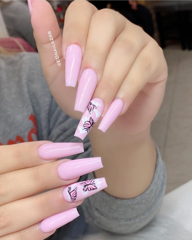 Pink Mirror Tip Coffin Press On Nails – She's A Beat Beauty