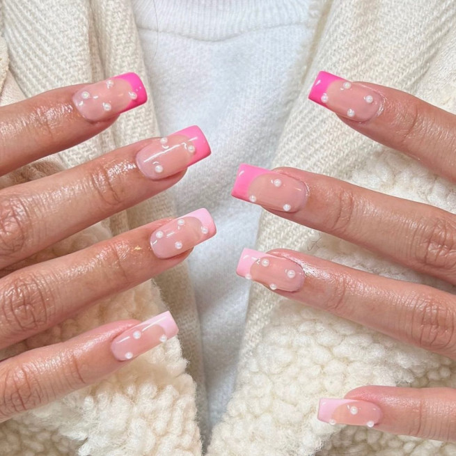 50 The Cutest Spring Nails Ever : Shades of Pink French Nails with Pearls